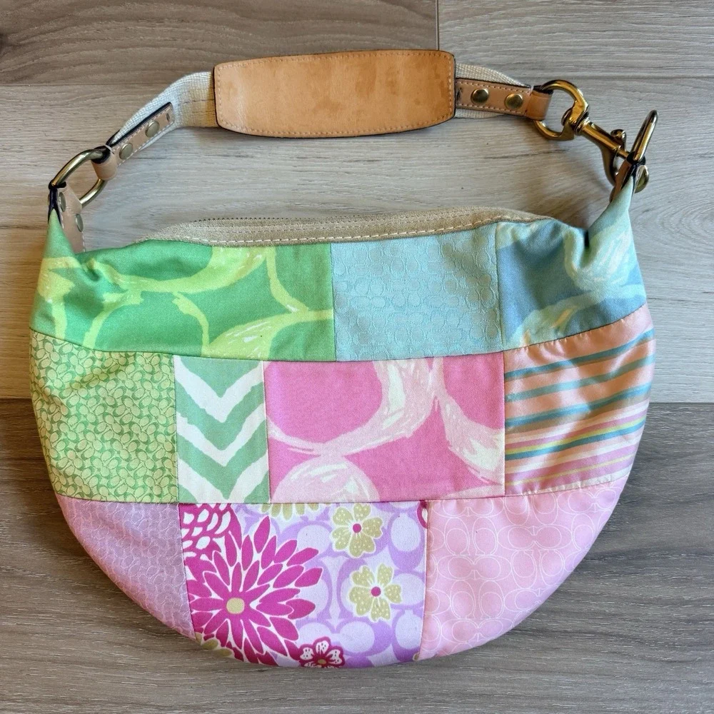 COACH Patchwork Multicolor Hobo Bag Y2K 374 Cotton Shoulder Bag Vintage Style